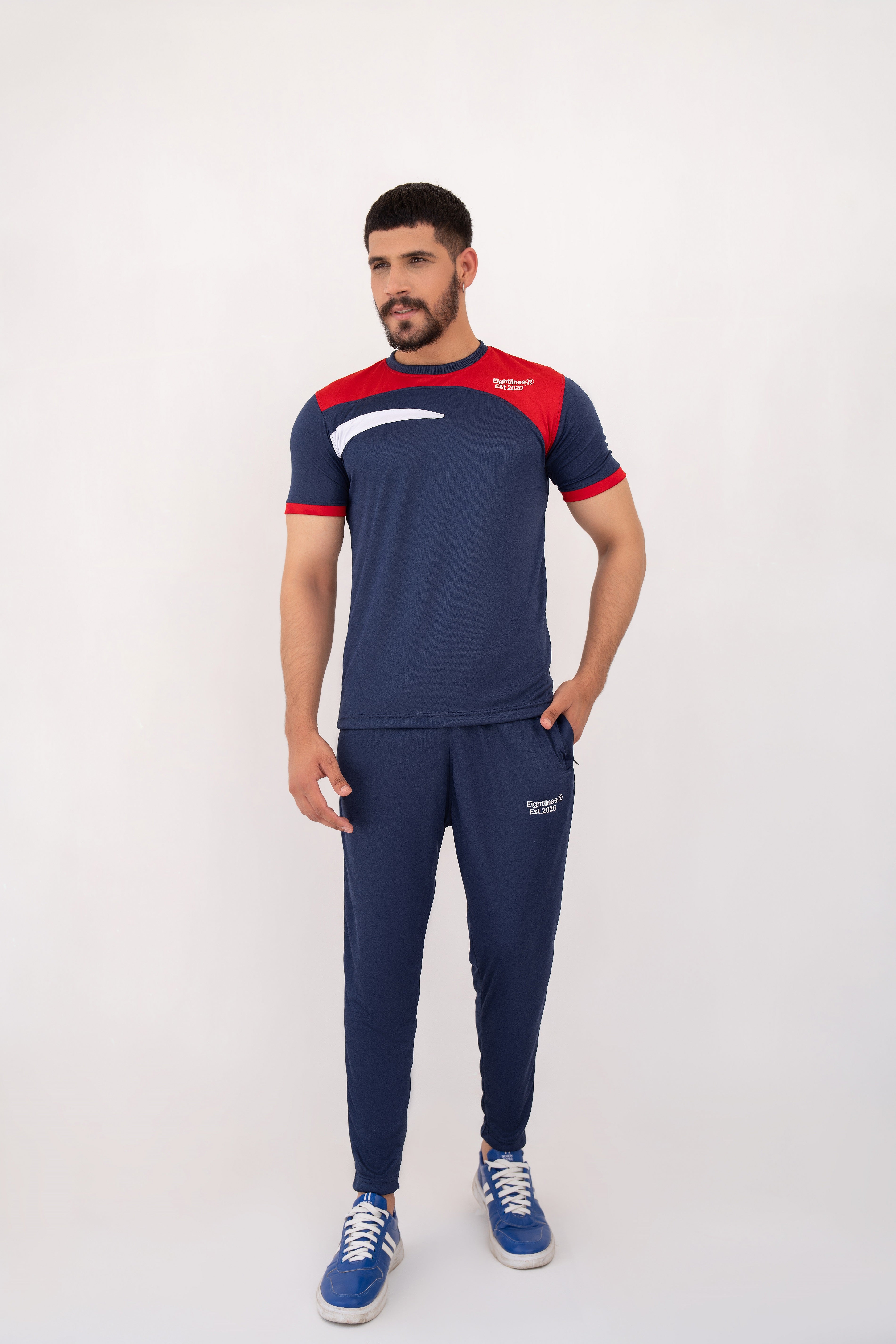 Tri-Color Fusion Dry-Fit Tracksuit - Navy Blue
