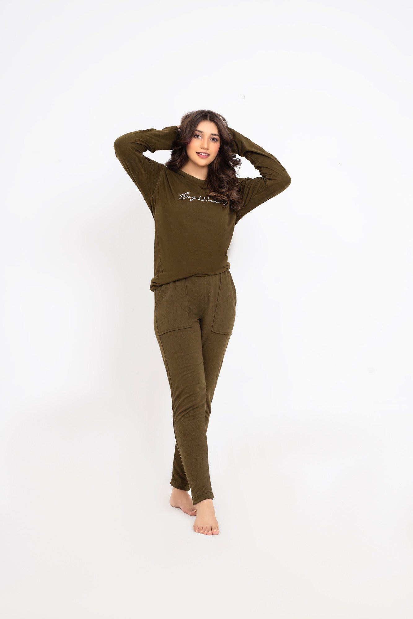 Basic Signatured Full Sleeve Tracksuit - Army Green