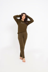 Basic Signatured Full Sleeve Tracksuit - Army Green