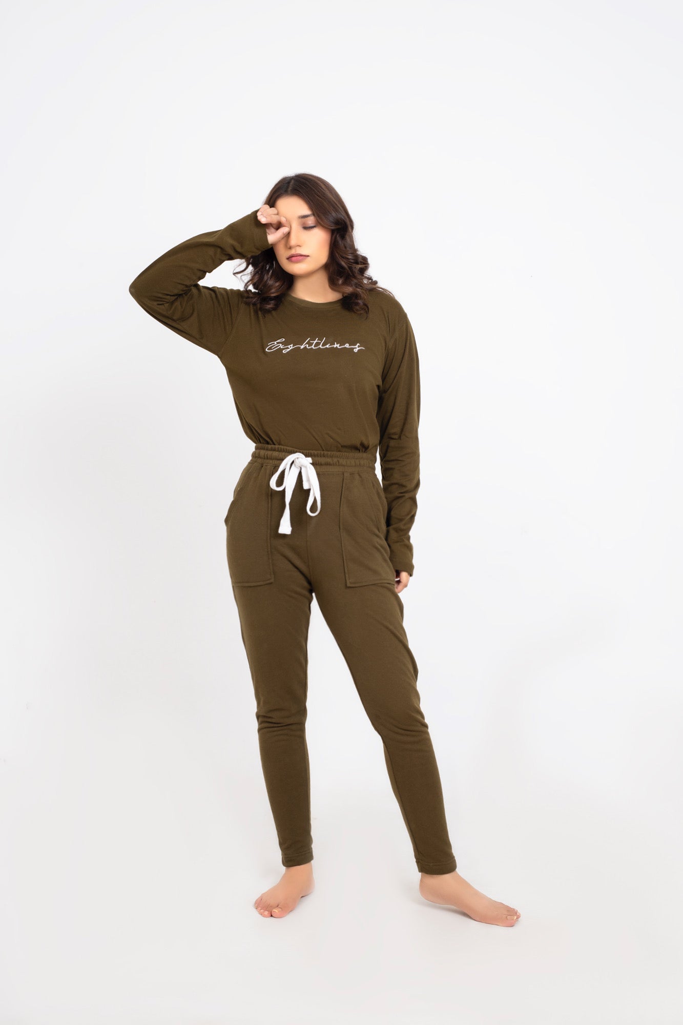 Basic Signatured Full Sleeve Tracksuit - Army Green