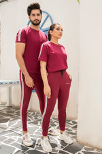 Load image into Gallery viewer, Sporty Maroon Tracksuit with White Stripe
