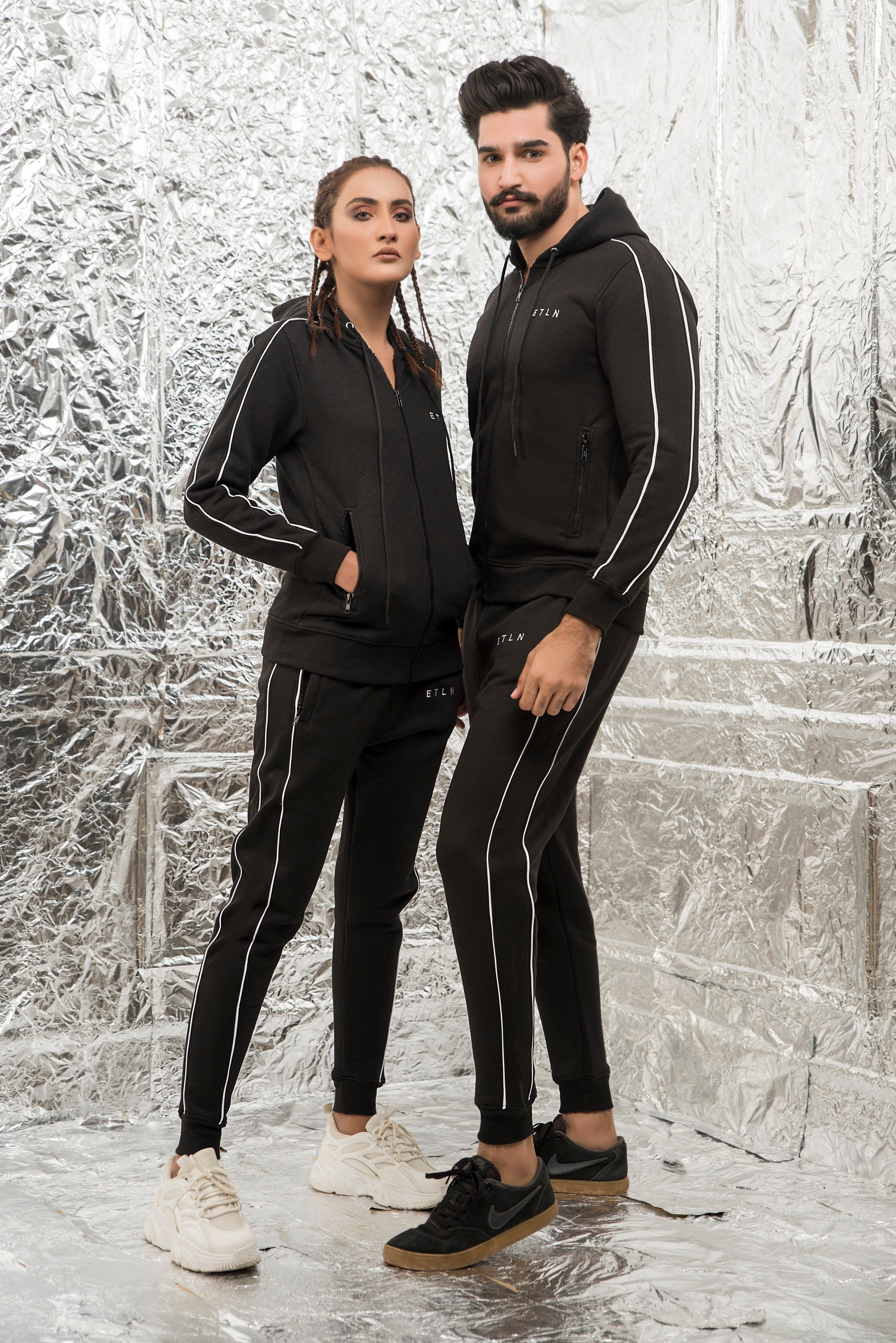 Old School Double Piping Tracksuit - Black