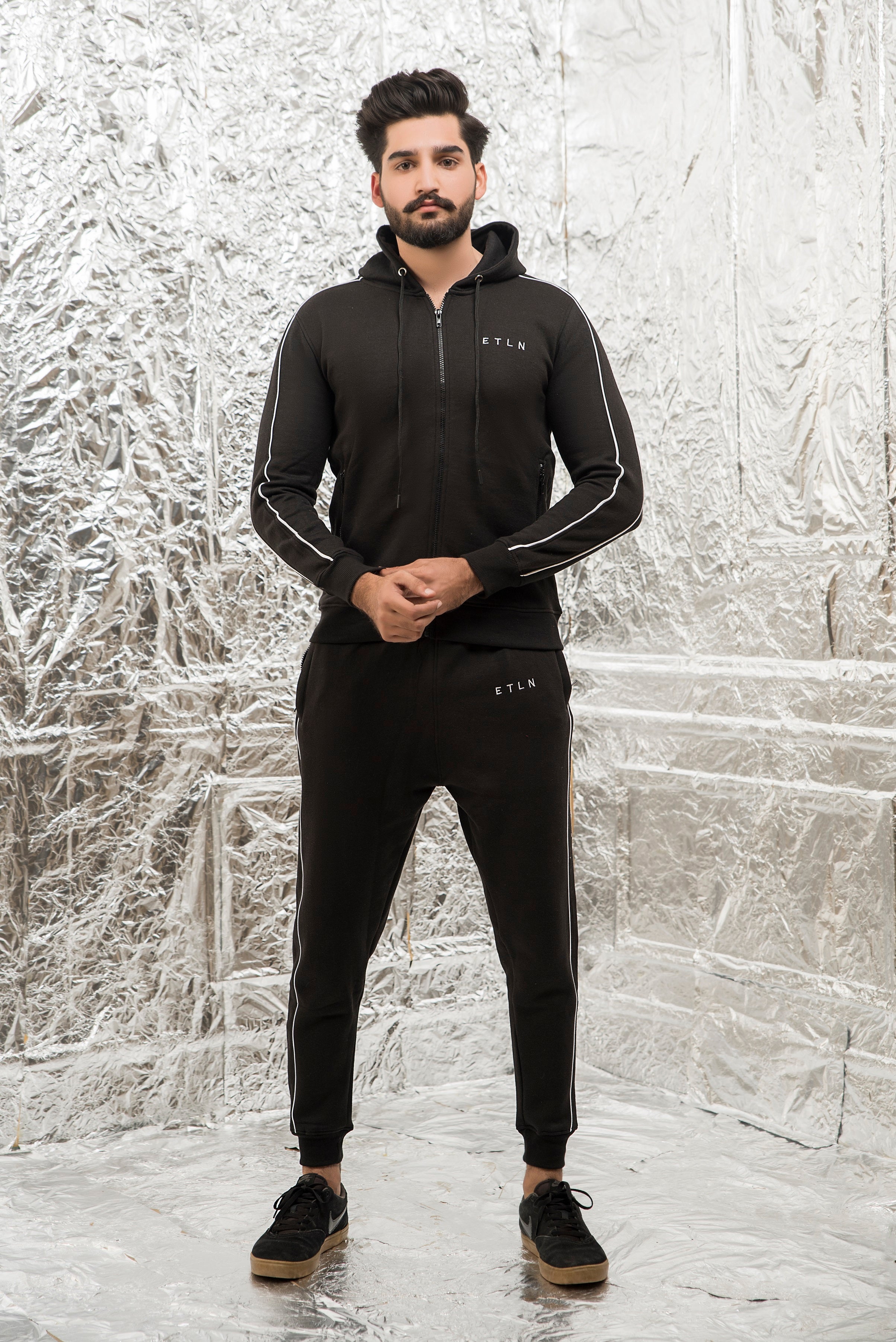 Old School Double Piping Tracksuit - Black