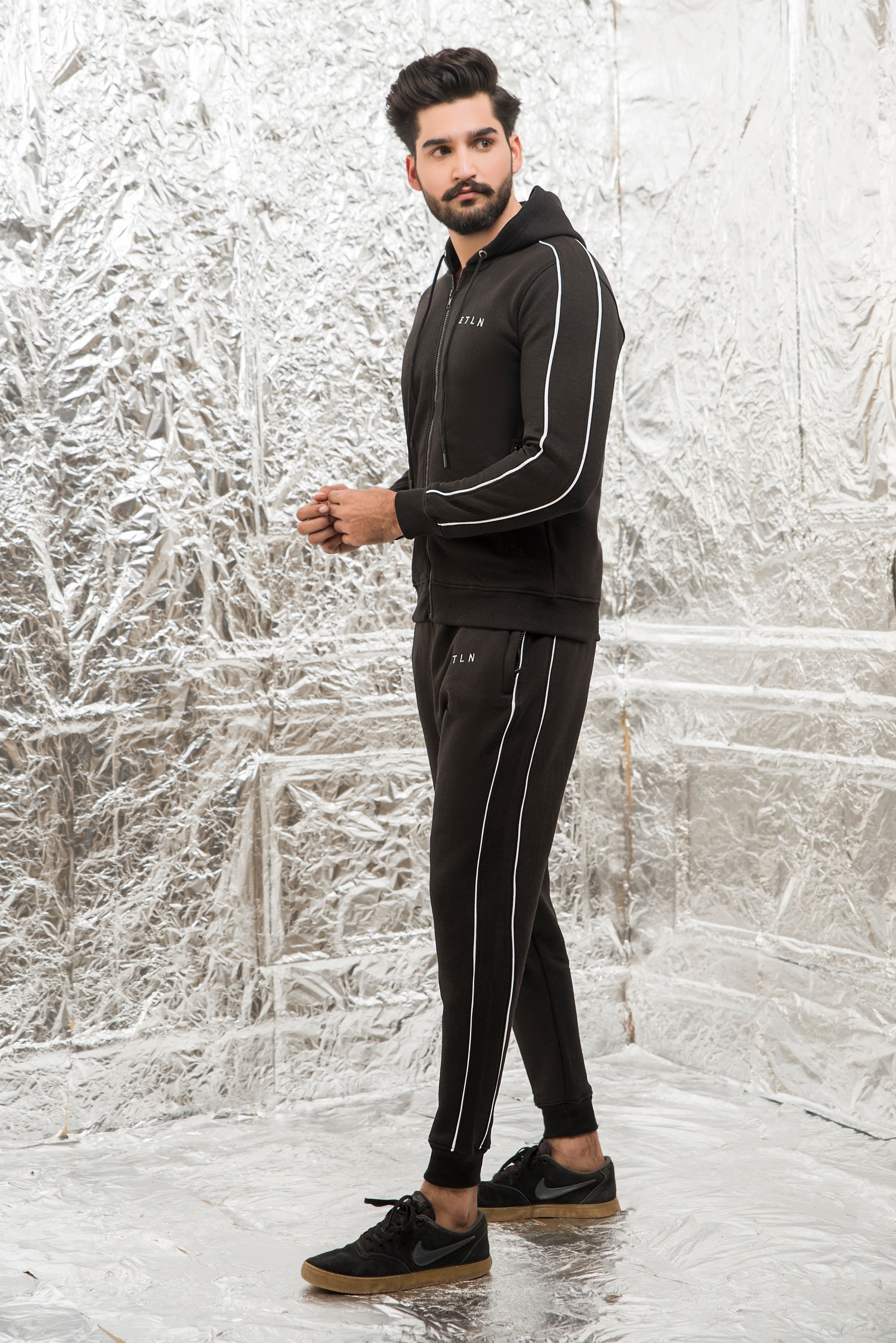 Old School Double Piping Tracksuit - Black